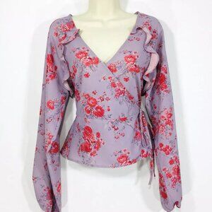 NWT Shabby Chic By Rachel Ashwell Wrap Top Sz L Long Sleeve Ruffle Side Tie